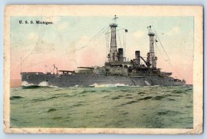 c1910's USS Michigan Steamer Ship Jersey City New Jersey NJ Antique  Postcard