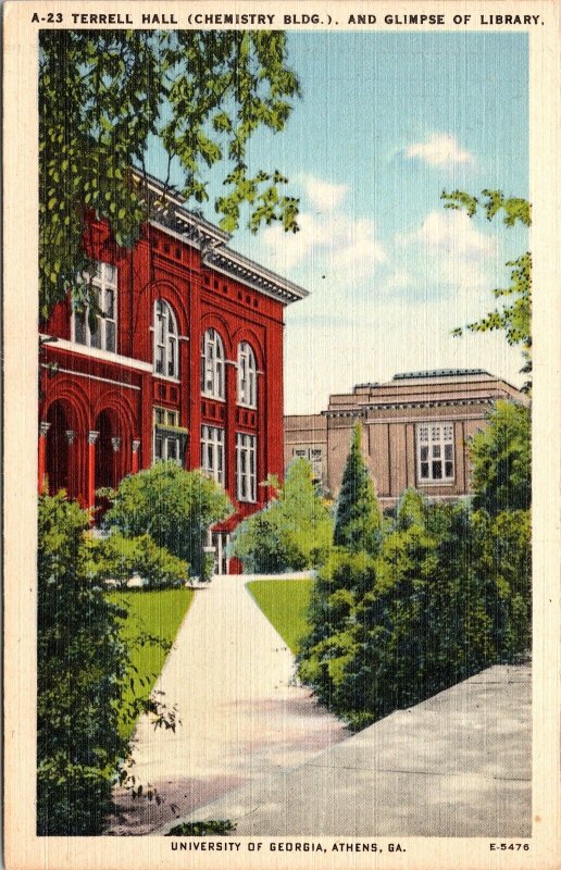 Terrell Hall Library University Georgia Athan GA Linen Postcard VTG UNP Vintage 