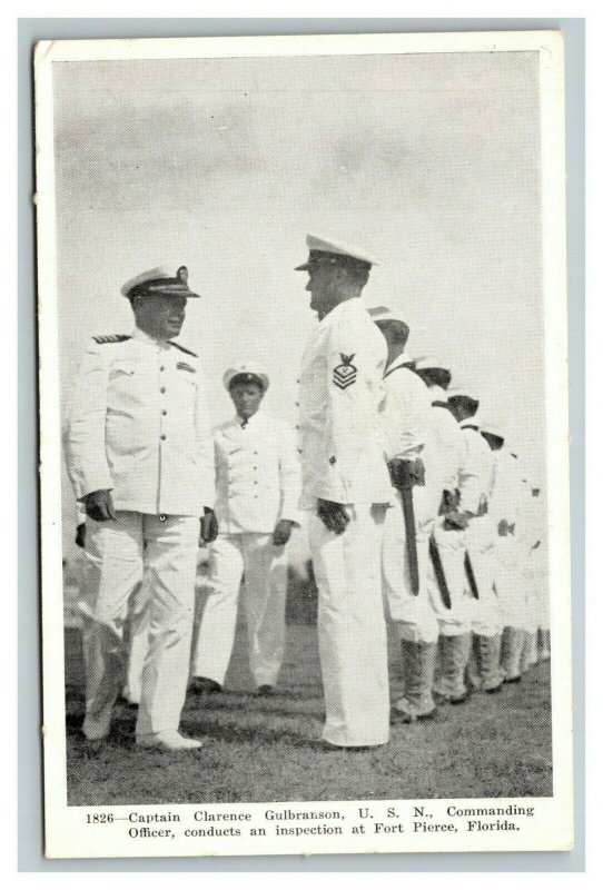 Vintage WR Thompson Military Postcard Navy Captain Inspects Troops UNUSED