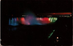 Canadian Falls Night Horseshoe Illuminted Postcard VTG UNP Plastichrome Vintage  