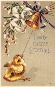 Easter Greetings Chick Rings Bell 1910c postcard