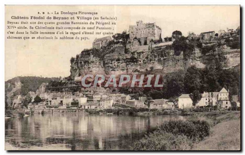 Feudal Chateau of Beynac and Village - Old Postcard