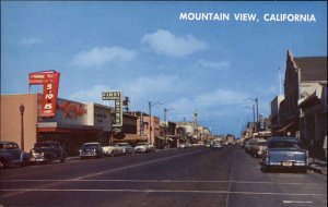 Mountain View California CA Classic 1950s Cars Street Scene Vintage Postcard