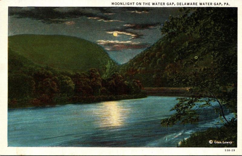 Pennsylvania Delaware Water Gap Moonlight On The Water Gap Curteich