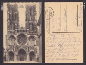 GERMANY 1917, Fieldpost card, Laon Cathedral, France, WWI