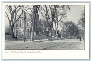 c1905s City Library Exterior State Street Springfield MA Unposted Trees Postcard