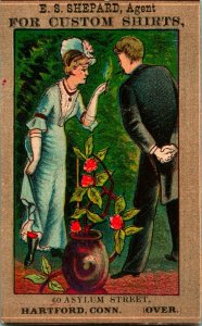 Victorian Trade Card Lighting Cigar Hartford CT E S Shepard Custom Shirts M11