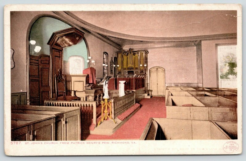 Richmond VA~St John's Church~Patrick Henry's Pew~Pipe Organ~c1910 Detroit Pub Co 