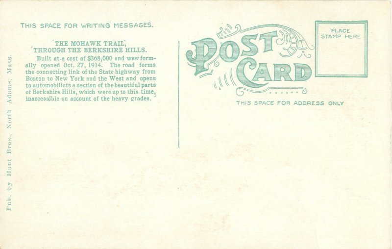 Massachusetts, Mohawk Trail Entrance White Border Unused