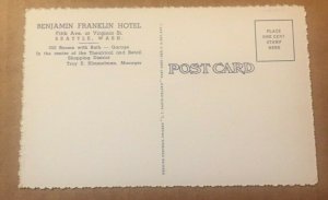 VINTAGE UNUSED .01 LINEN POSTCARD BENJAMIN FRANKLIN HOTEL SEATTLE WASHINGTON