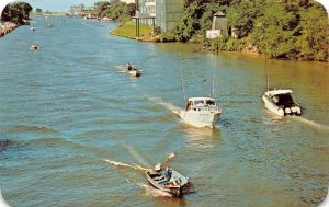 MANISTEE, MI Michigan   FISHING BOATS IN LAKE CHANNEL   c1960's Chrome Postcard