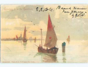 Pre-1907 SAILBOAT BOATS ON THE WATER - GREETINGS FROM SEASHORE k6930