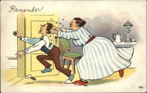 Large Woman Attacks Husband MISOGYNY COMIC c1905 Postcard
