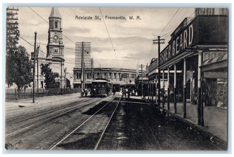 c1910 Adelaide St. Fremantle Western Australia Trolley Car Antique Postcard