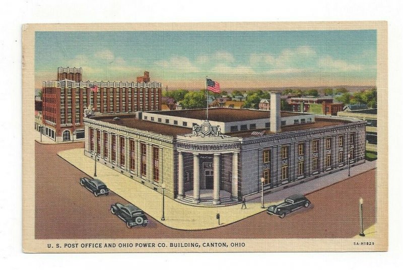 Postcard Ohio OH U.S. Post Office Ohio Power Co. Canton Standard View Linen Card 