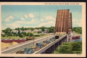 Ohio LORAIN Erie Avenue Bascule Bridge with boat passing through - pm1954 LINEN