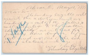 1885 Sunday Sayette Co. New York NY Akron Ohio OH Antique Posted Postal Card