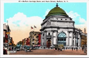 Buffalo Savings Bank and Main Street Buffalo New York Postcard C063