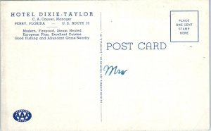 1920s Hotel Dixie-Taylor U.S. Route 19 Perry Florida Postcard