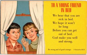 To a Young Friend in Bed, Get Well Soon Kids at Window Vintage Postcard X12