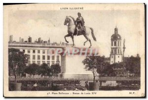 Postcard Old Lyon Bellecour Square Illustrious Louis XIV Statue