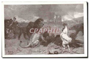 Postcard Old Rooster Hen Eagle Lion Army