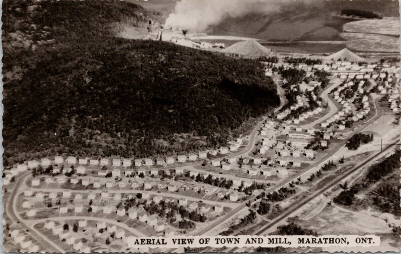 Marathon Ontario Aerial View of Town & Mill UNUSED Real Photo Postcard F47