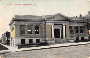 Watertown Wisconsin Public Library Street View Antique Postcard K106427