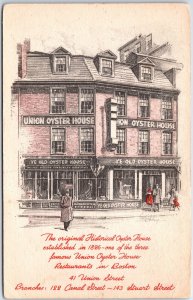 VINTAGE POSTCARD UNION OYSTER HOUSE RESTAURANT GROUP BOSTON MASS c 1935 [crease]