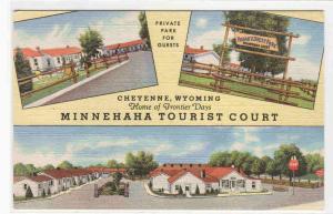 Minnehaha Tourist Court Cheyenne WY linen postcard