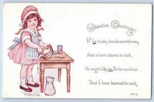 Artist Signed Postcard Valentine Greetings Little Girl Cooking Serena IL 1915
