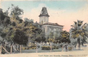 Phoenix Arizona Court House & Grounds, Hand Colored Vintage Postcard U12388