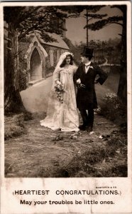 RPPC Bamforth Wedding Congratulations Bride Groom Vintage Postcard E17