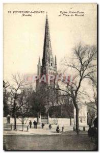 Old Postcard Fontenay Le Comte Eglise Notre Dame and Place du Marche