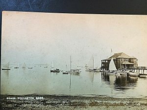 Postcard  RPPC Waterfront View of Beacon and Sailboats docked in Wollaston,MA.T7