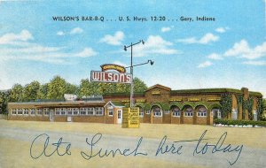 1953 Gary Indiana Wilson's Barbecue Restaurant occupation Postcard 26-203