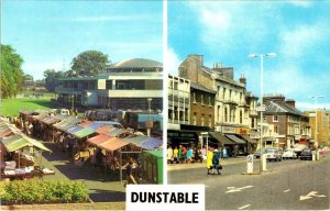 Dunstable, Bedfordshire England  MARKET & HIGH STREET SCENE  ca1950's Postcard