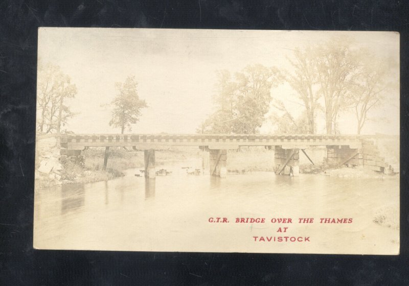 RPPC TAVISTOCK ONTARIO CANADA RAILROAD BRIDGE THAMES RIVER REAL PHOTO POSTCARD