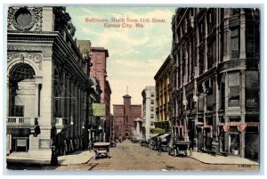 c1910 Busy Day Baltimore North 11th Street Kansas City Missouri Vintage Postcard