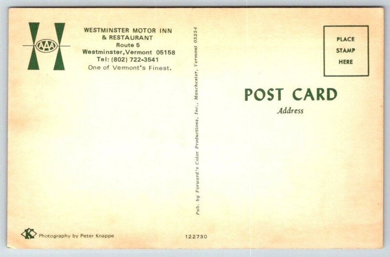 Westminster  Vermont   Motor Inn & Restaurant   Postcard
