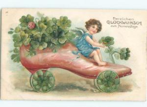foreign Old Postcard fashion CUPID DRIVING A SHOE CAR AC2247