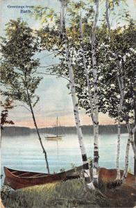 Bath Maine~Beautiful Lake Scene~Beached Boats by Birch Trees~Sailboat~1910 Pc