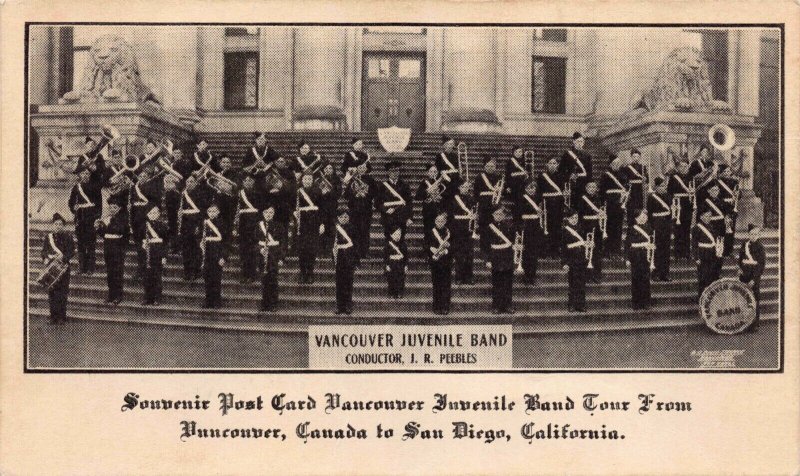 Postcard Vancouver Juvenile Band Tour from Canada to San Diego California~129840