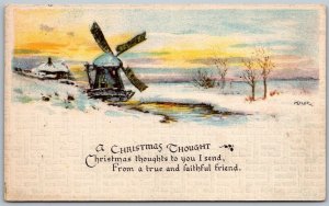 CHRISTMAS Thought 1919 Postcard Snow Windmill by M. Dulk