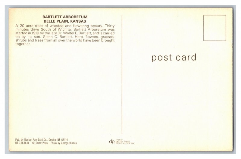 Bartlett Arboretum Belle Plain Kansas Postcard #1 