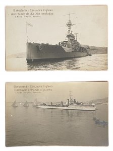 Warships destroyers english squadron navy fleet Barcelona real photos L. Roisin 