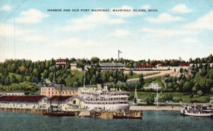 Vintage Postcard Harbor and Old Fort Mackinac Island Michigan Frank Shama Pub.