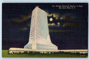 Kill Devil Hills North Carolina NC Postcard Wright Memorial Beacon Night 1950