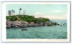 The Nubble York Maine ME, Lighthouse Sailboat Canoeing Scene Antique Postcard