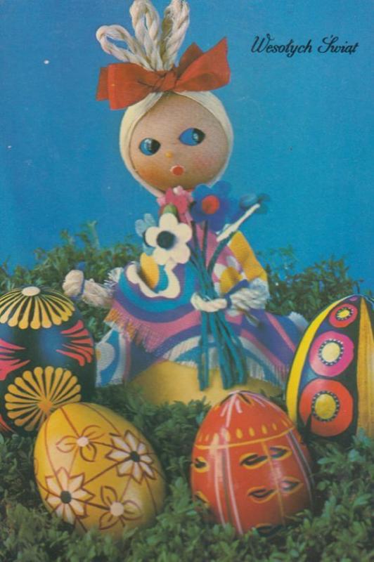 Polish Corn Dolly Doll Embroidery Dress Costume Poland Happy Easter Postcard